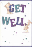 This spirited get well card conveys warmth and gentle optimism with two delightful friends-a cuddly bear and a bright-eyed pup-joyfully holding oversized, colourful letters that spell out 'Get Well.' The text's lively hues of indigo and teal shine confidently against a pale backdrop, making the message feel both vivid and embracing. Dotted stars in shimmering shades of purple and blue drift across the card, creating an aura of hopefulness and whimsy that recalls twilight strolls near Highgate Wood. The furry textures of both bear and puppy are drawn with such care that they seem almost tangible, evoking the inviting touch of fresh petals in a bouquet from a trusted Highgate florist. This card is more than a message-it's an experience of comfort, encouragement, and community, as fitting for a quiet recovery on Muswell Hill Road as it is for a heartfelt delivery to a friend. Every detail,  from brushwork to colour, echoes Highgate's reputation for heartfelt gestures that make recovery just that much warmer.